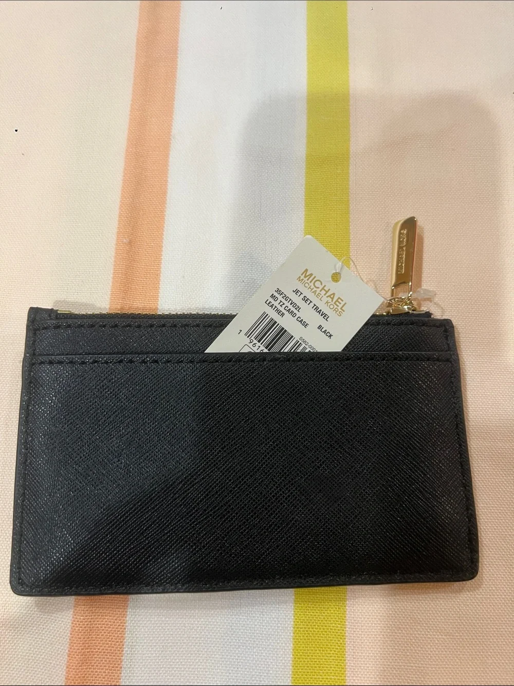 Michael Kors Black Leather Card Holder with Gold Logo